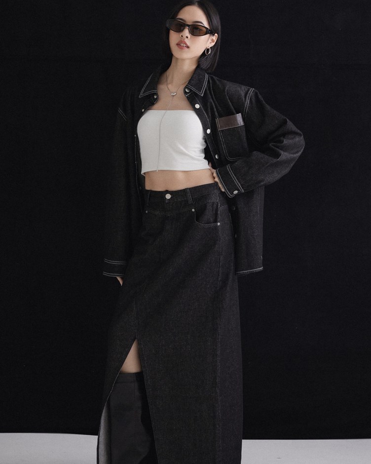 mi時髦開岔牛仔長裙