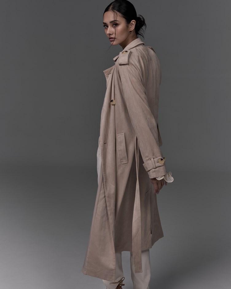 HER Long Belted Trench Coat