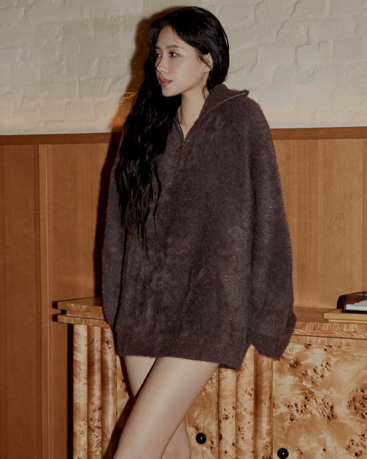 拉鍊翻領造型寬鬆毛衣