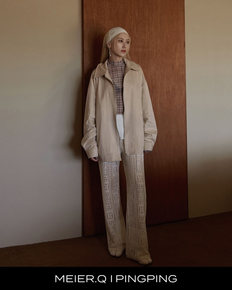 pingping-花邊織圖雙層透肌長褲