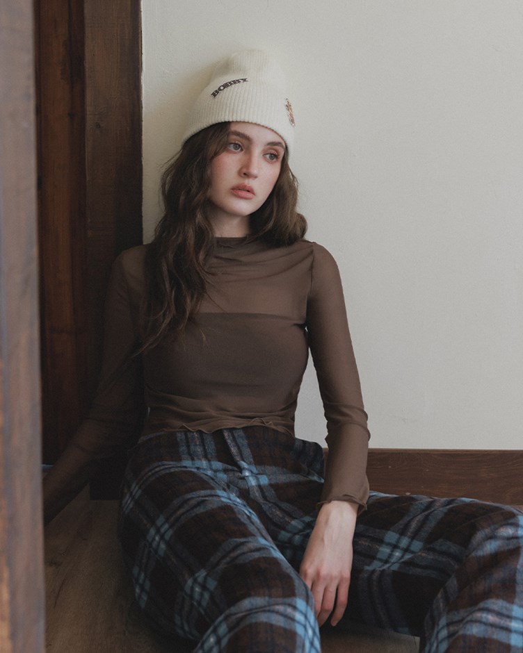 透膚網紗小立領長袖上衣