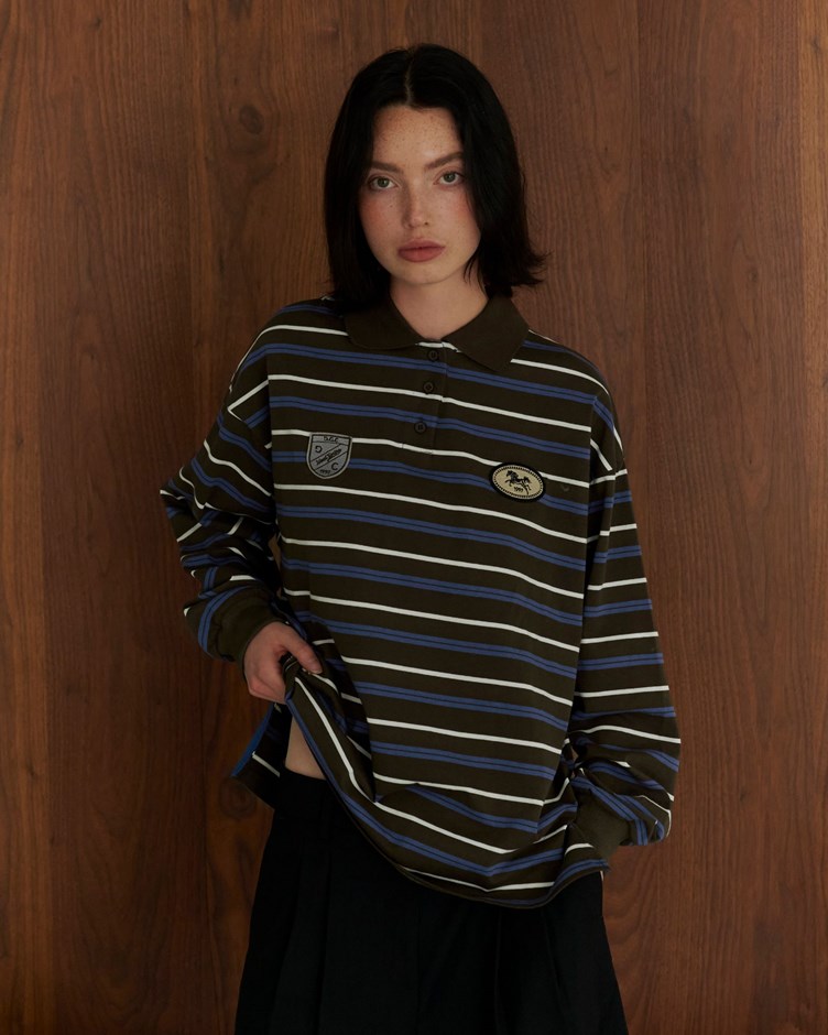 GGC貼布繡POLO領條紋配色上衣(金針菇&黃大謙聯名款)