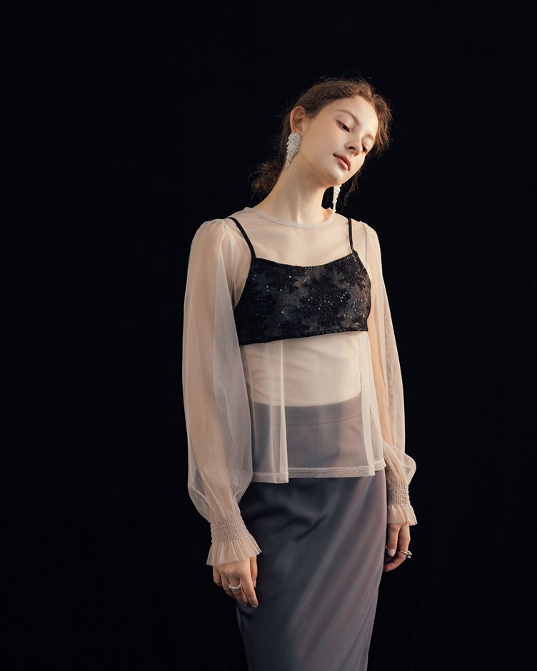 亮片蕾絲短版細肩帶背心