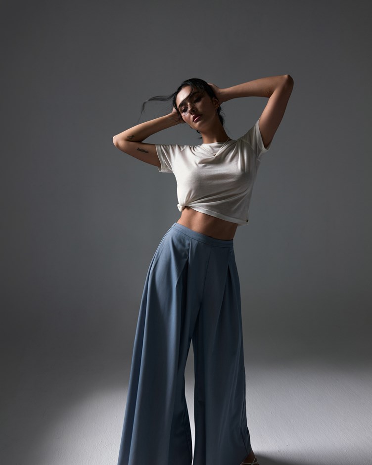 Luxe Draped Wide-Leg Suit Pants