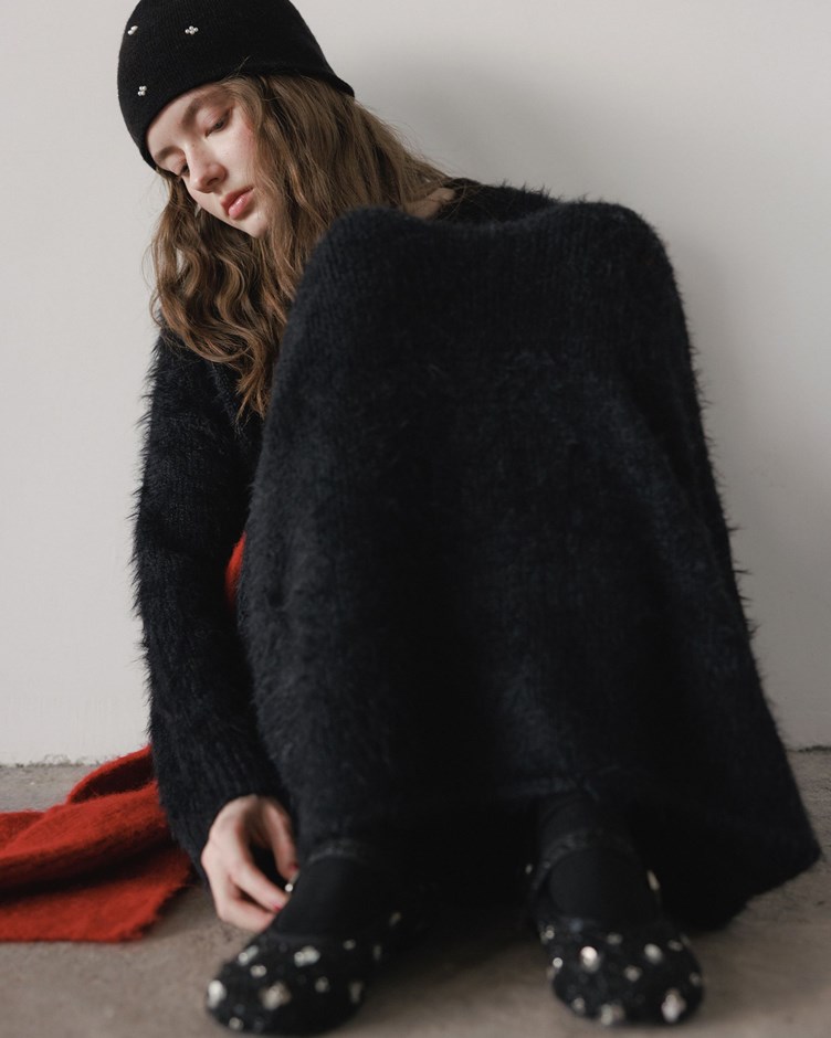 長絨混紗仿貂毛長裙