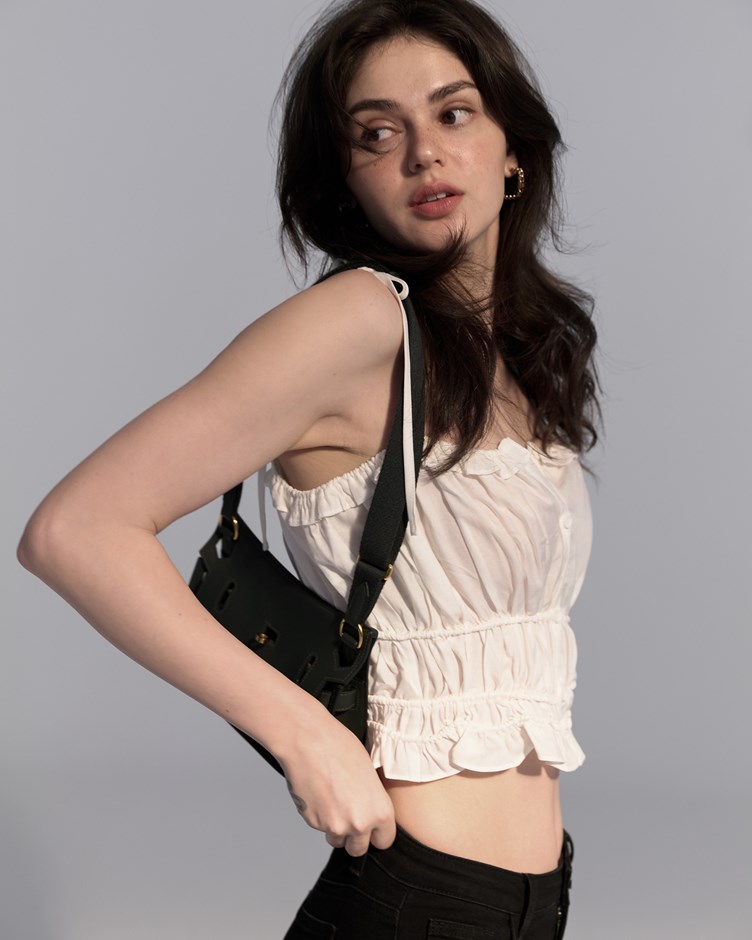 人造絲｜柔紗荷葉多變綁帶短上衣