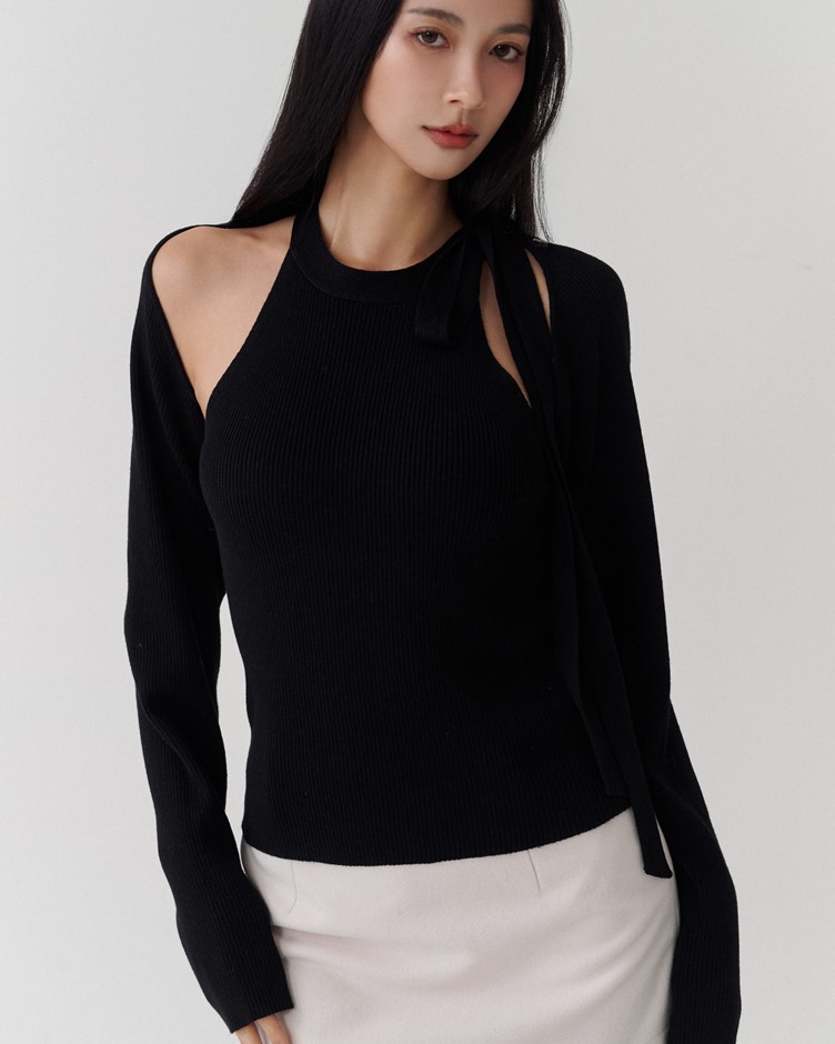 兩件式繞頸針織上衣