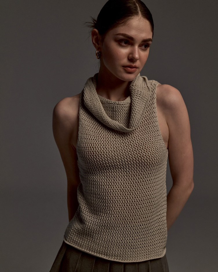 High Neck Sleeveless Knit Top
