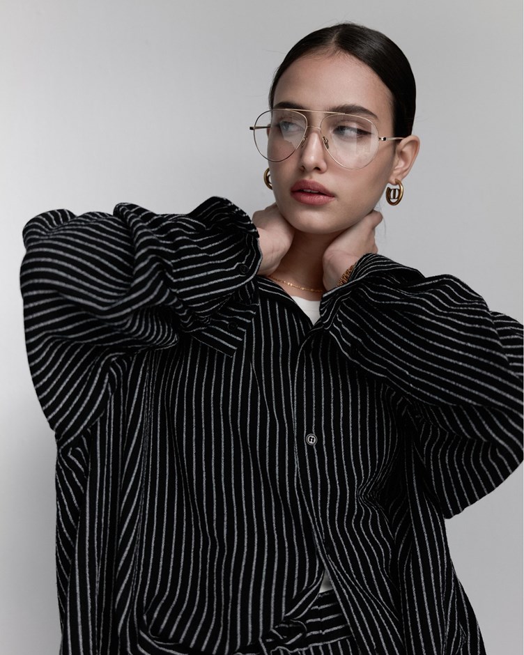 輕薄亞麻人造絲 | Unisex 條紋襯衫