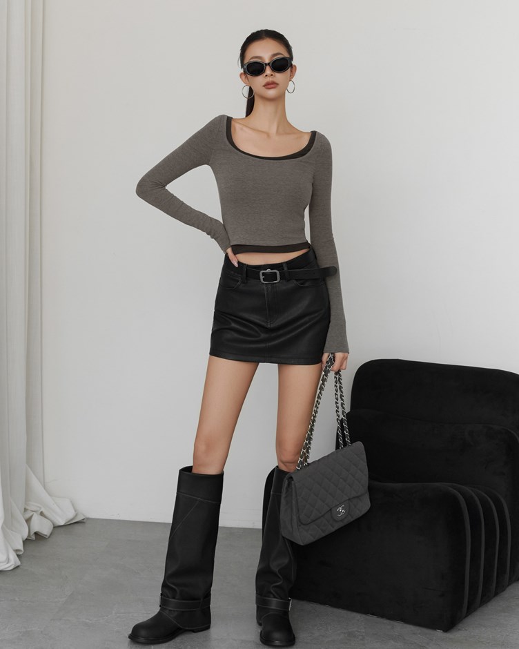 水洗A字皮短褲裙