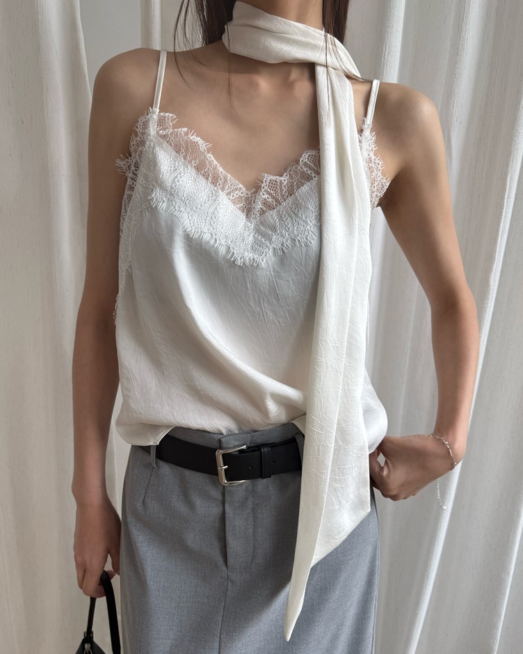 韓劇女主蕾絲細肩短版上衣(附領巾)