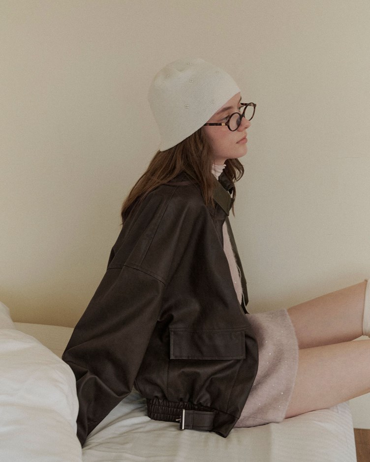 水洗感腰帶配飾皮革外套