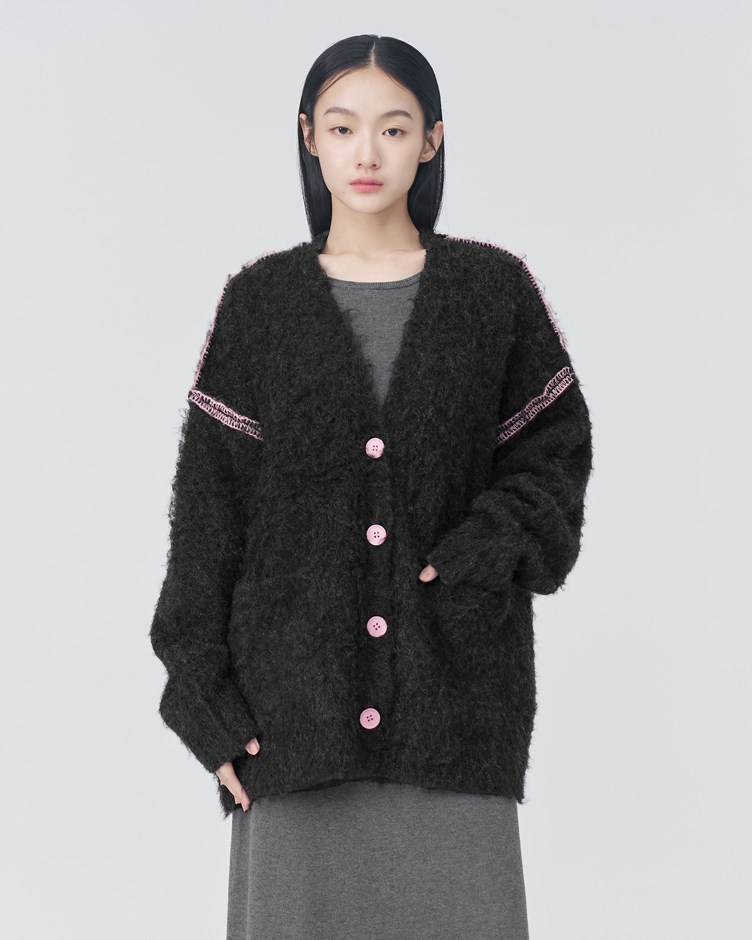 馬海毛撞色縫線針織外套