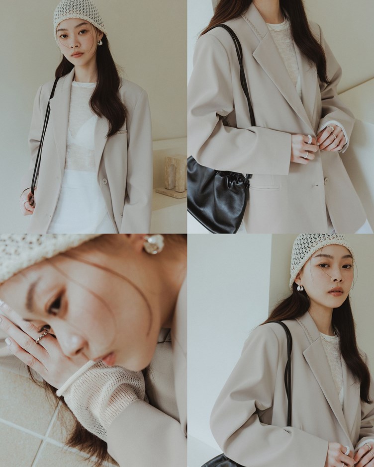 質感刺繡珍珠袖釦西裝外套