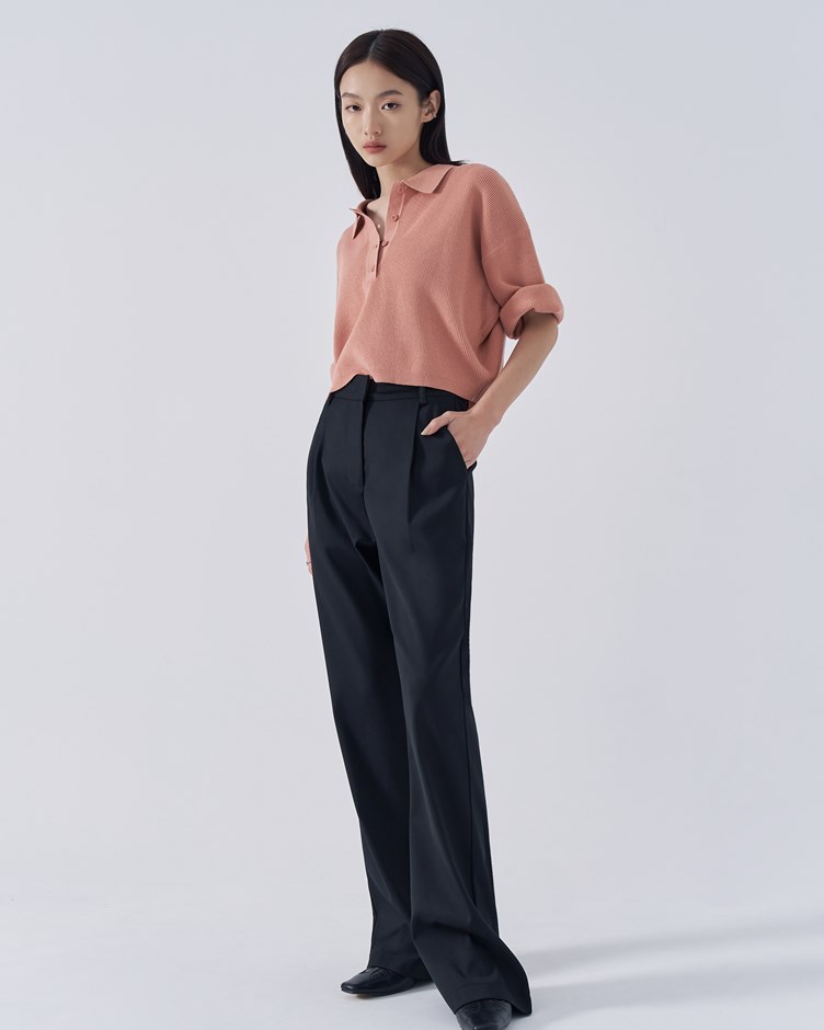 挺版修身後衩喇叭褲