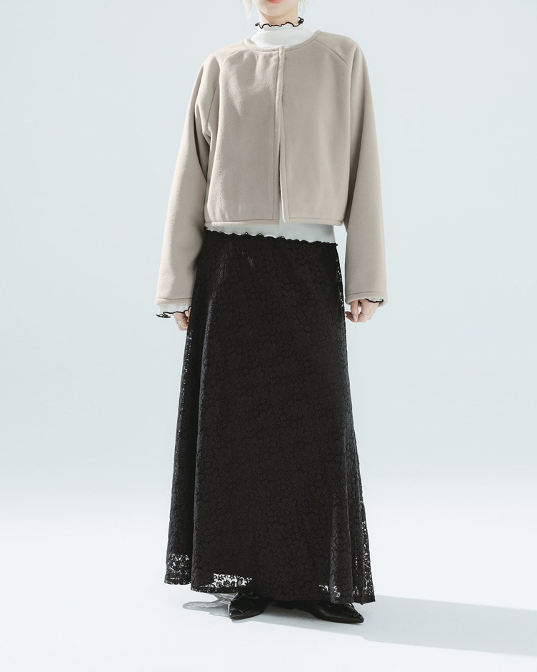 蕾絲波浪微傘擺長裙