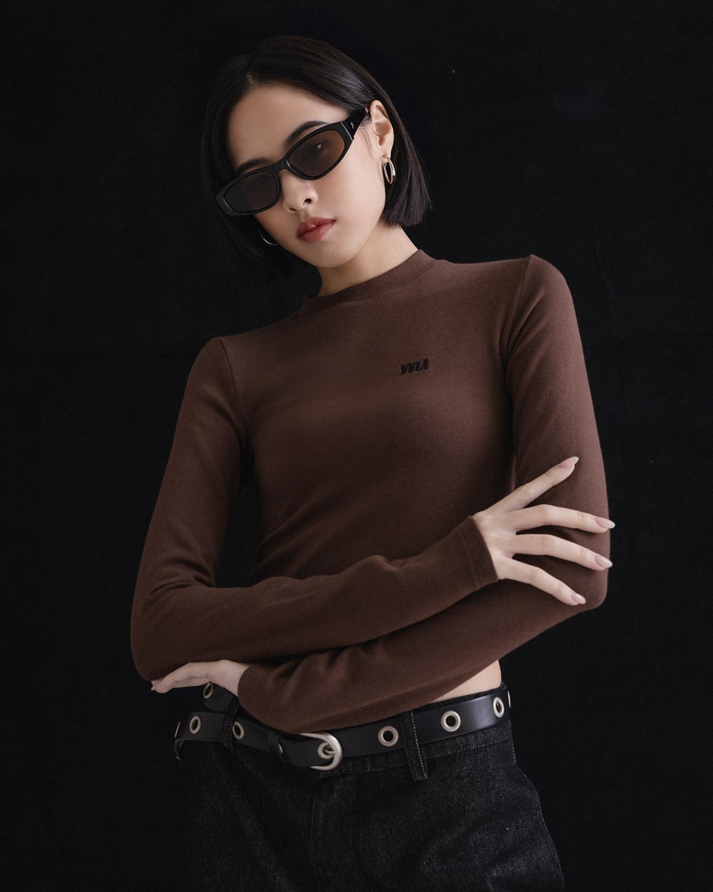 mi刺繡立領長袖上衣