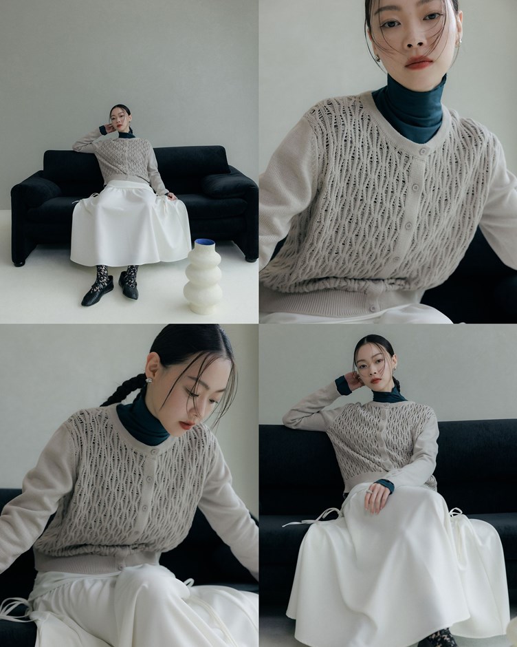 日系簍空波浪織紋長袖外套