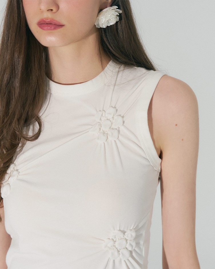 抓皺花朵棉質背心