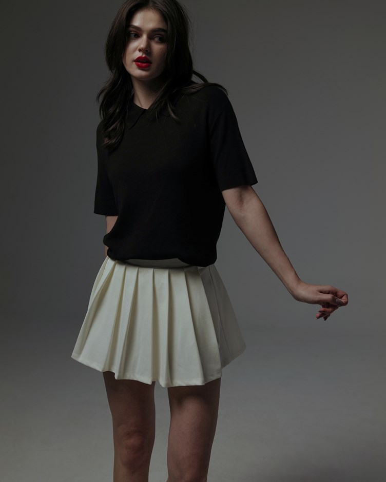 靜奢極簡人造絲POLO針織衫