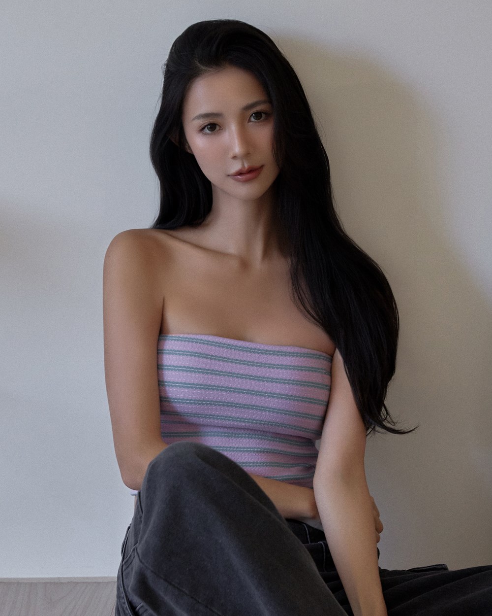 可愛條紋撞色平口BRA TOP