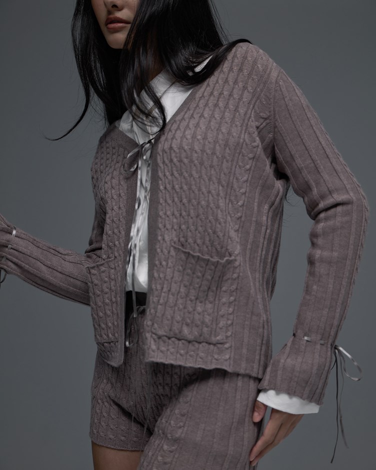 麻花人造絲綁帶針織套裝