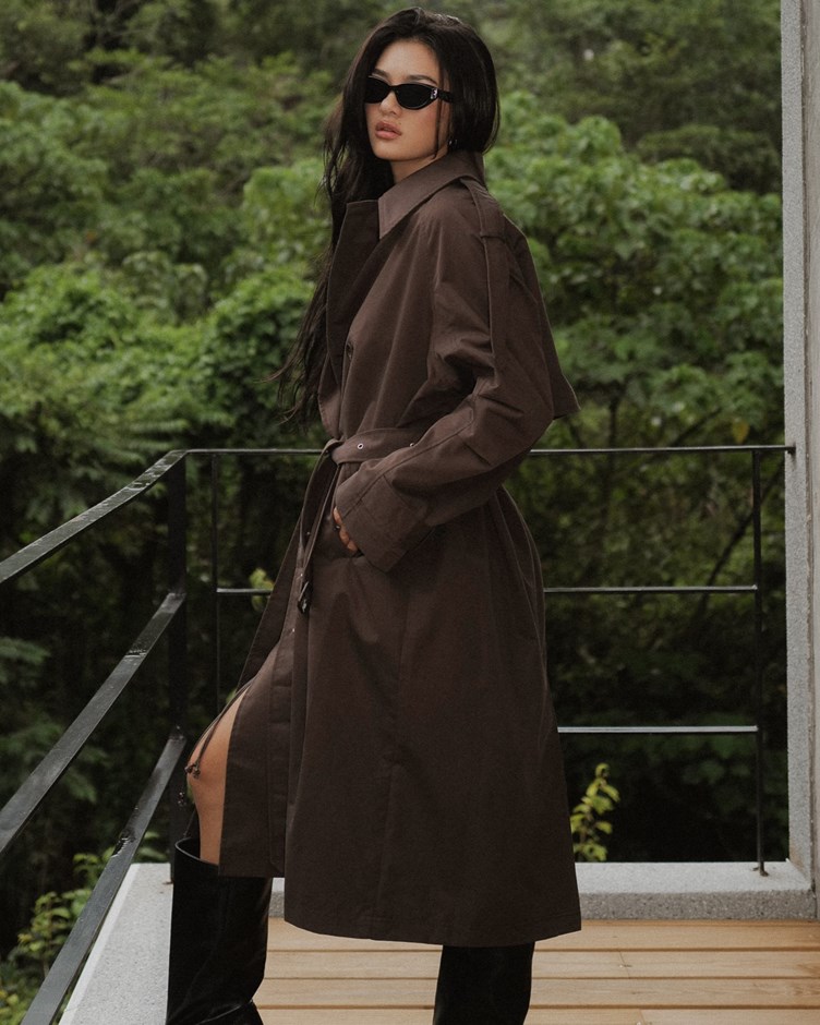 時髦綁帶長版風衣外套