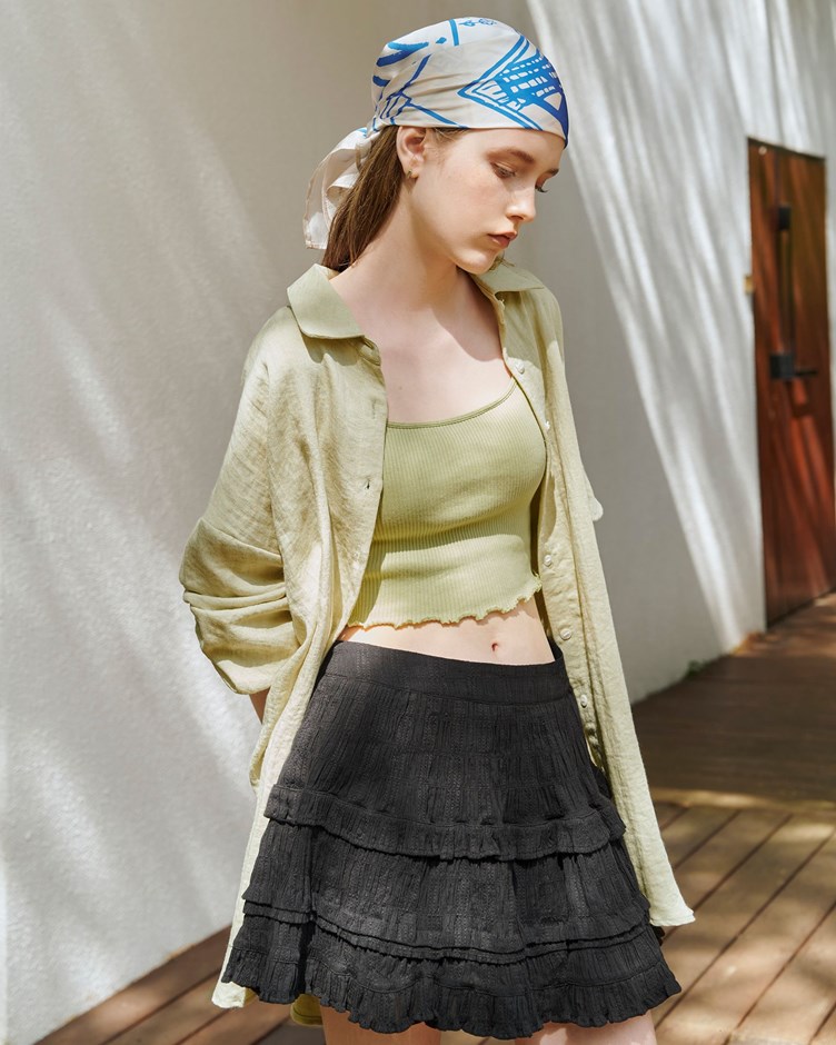 縐縐緹花織紋荷葉澎澎短裙