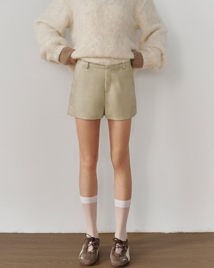 霧面洗色皮革短褲