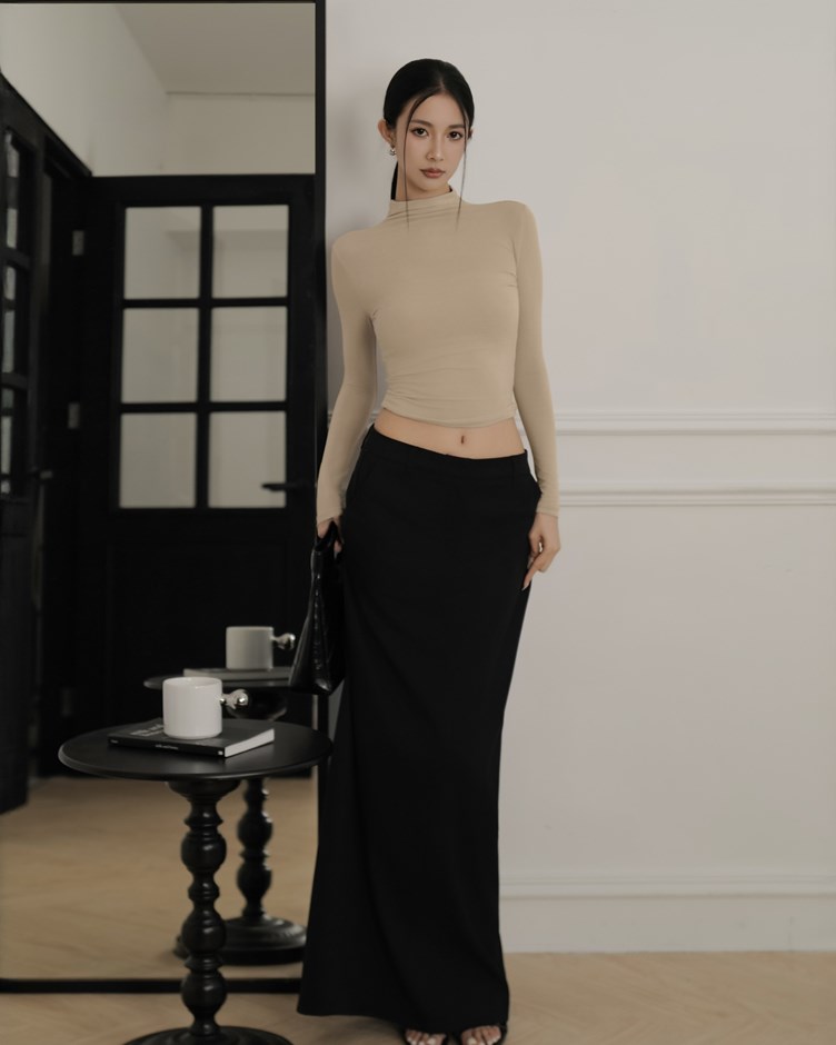 後開岔斜紋西裝長裙