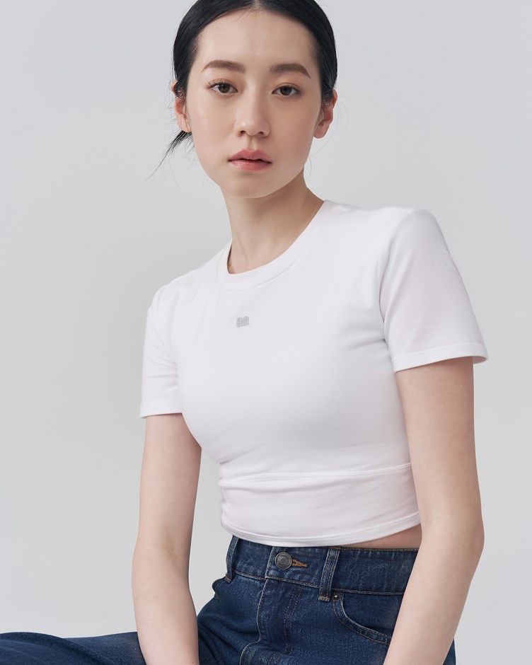 修身剪接短袖 bra top