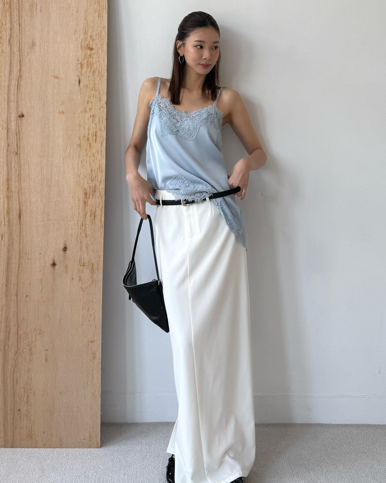 睫毛蕾絲緞面斜擺細肩背心