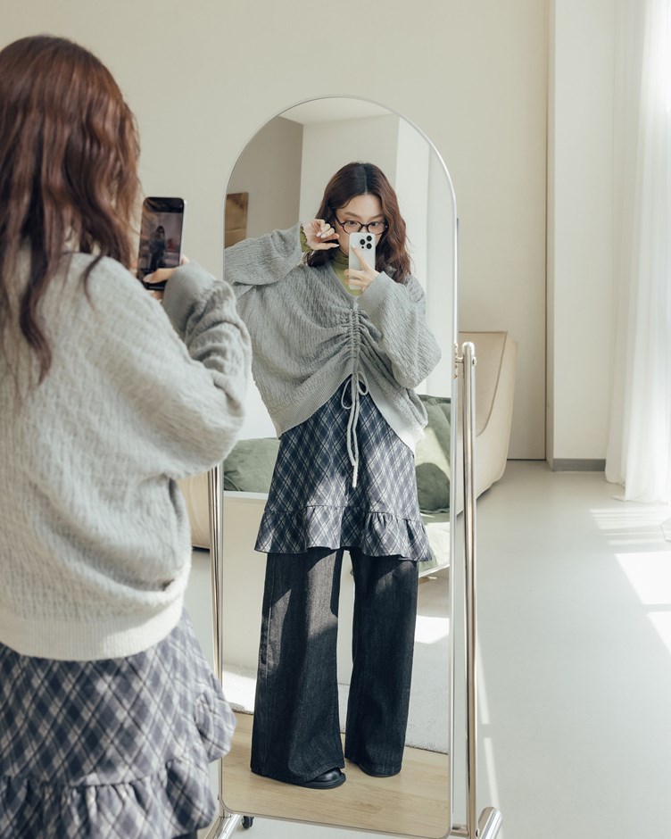 微透抽皺慵懶針織上衣