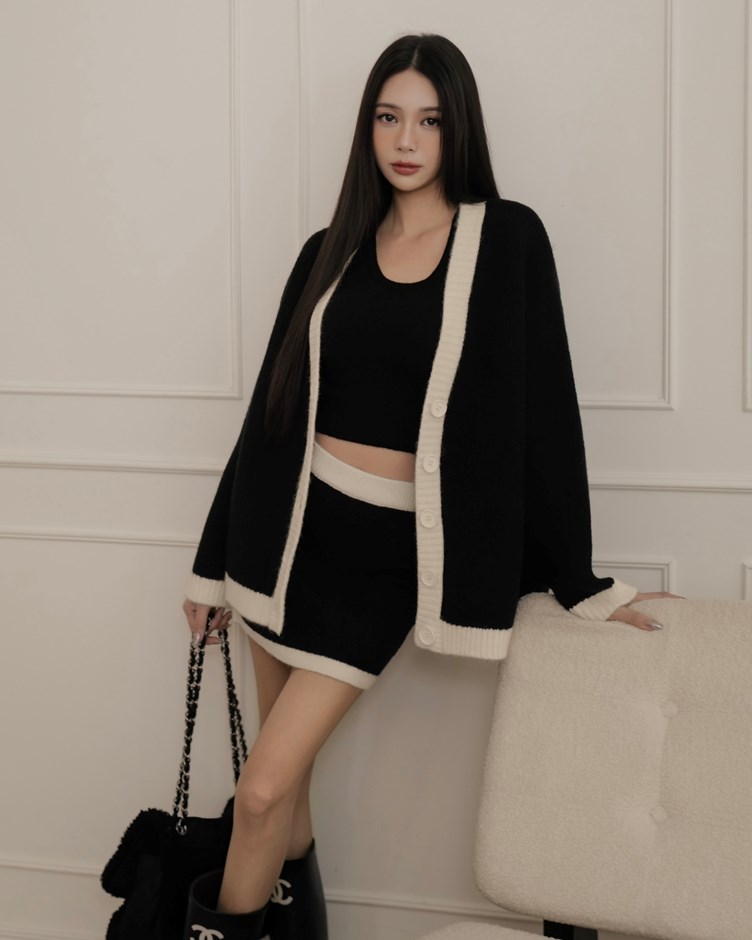 撞色開釦針織外套