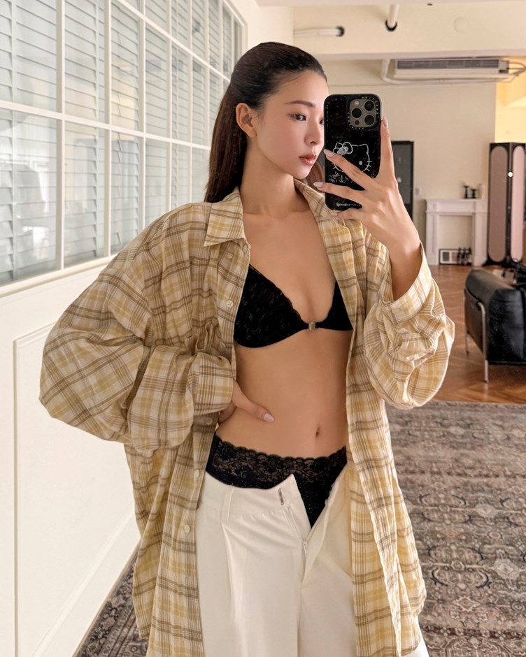 鬆弛感寬鬆格紋襯衫