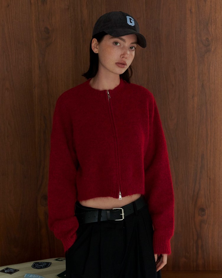 磨毛立領雙拉鍊針織上衣外套(金針菇&黃大謙聯名款)