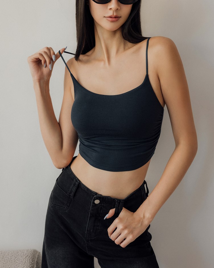 細肩側抓皺發熱BRA TOP