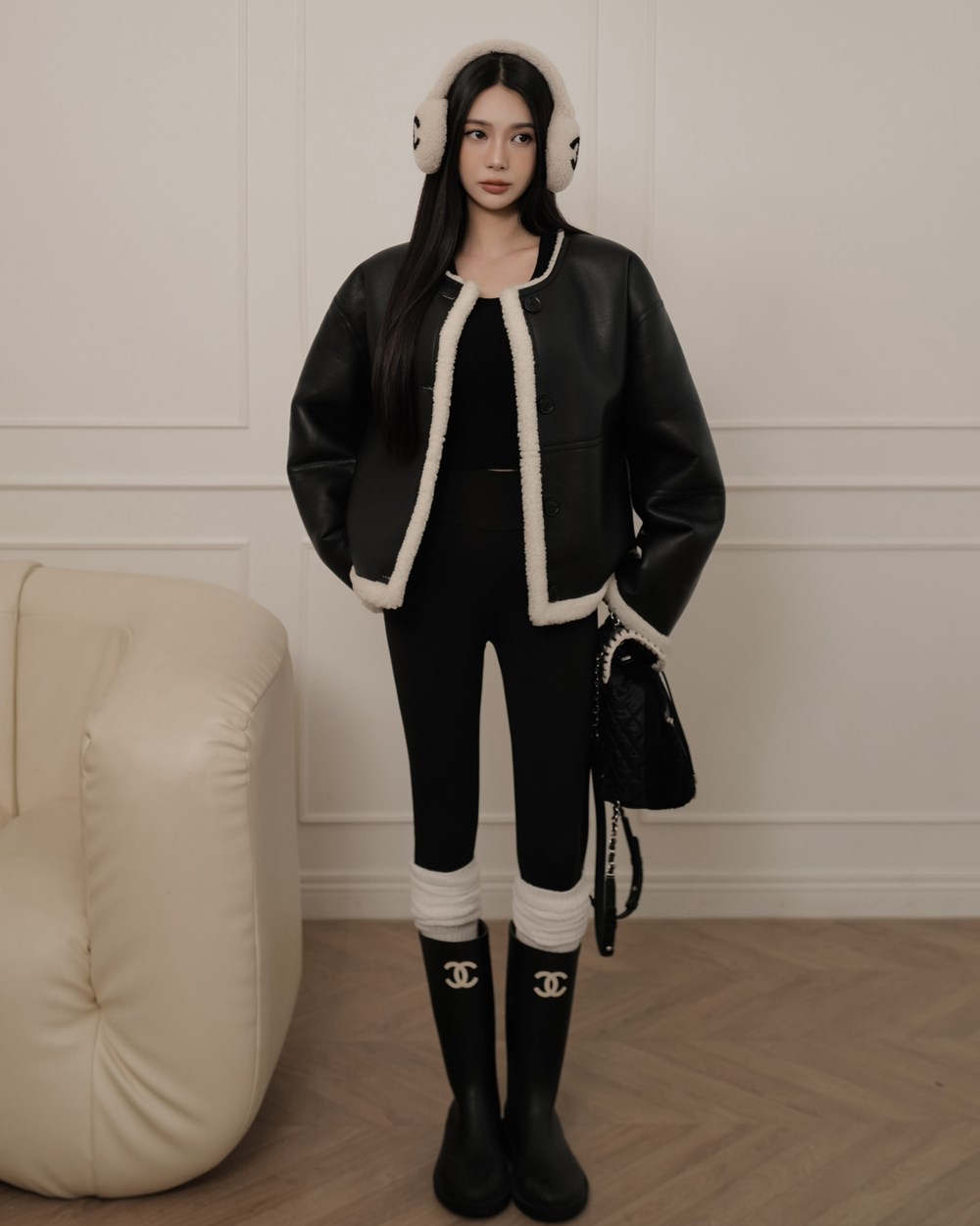 2WAY皮革羊羔毛外套