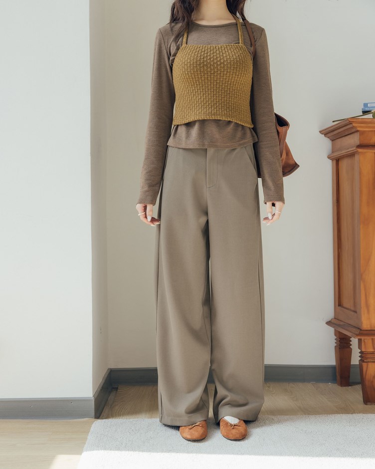 磨毛斜紋寬鬆簡約長褲