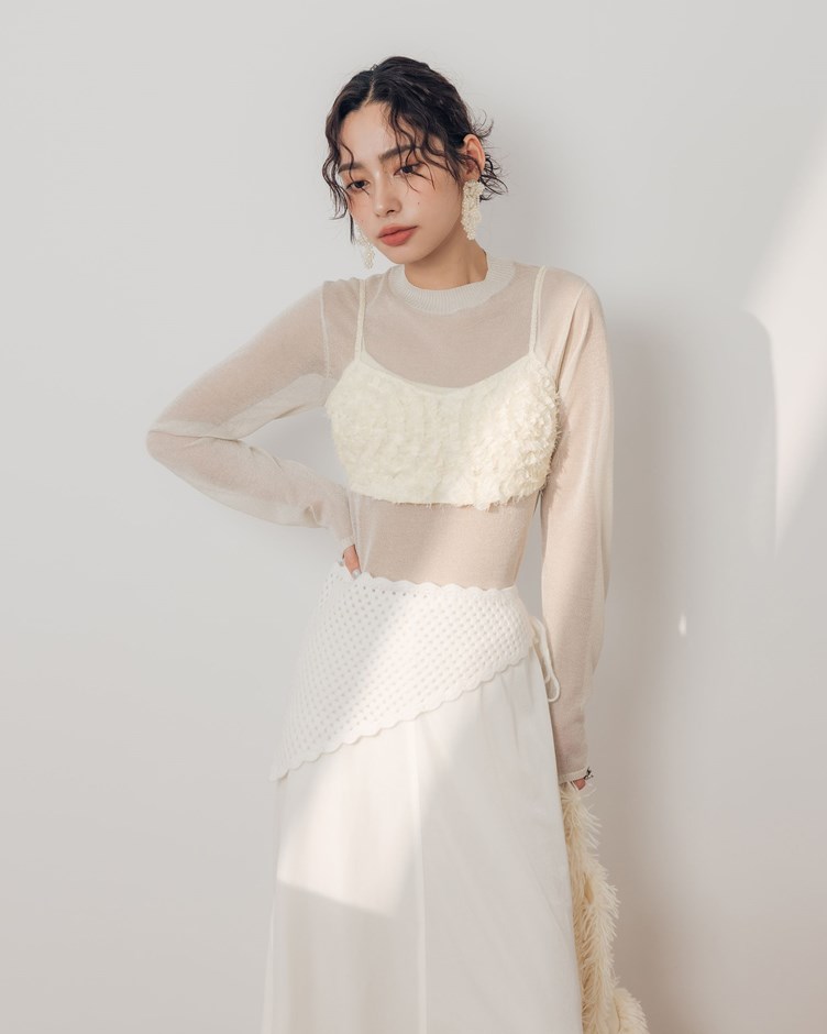 毛毛花邊短版外罩背心