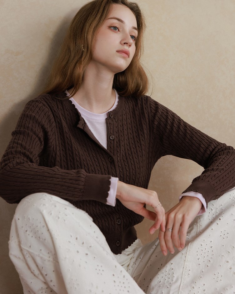 圓弧麻花排釦針織上衣