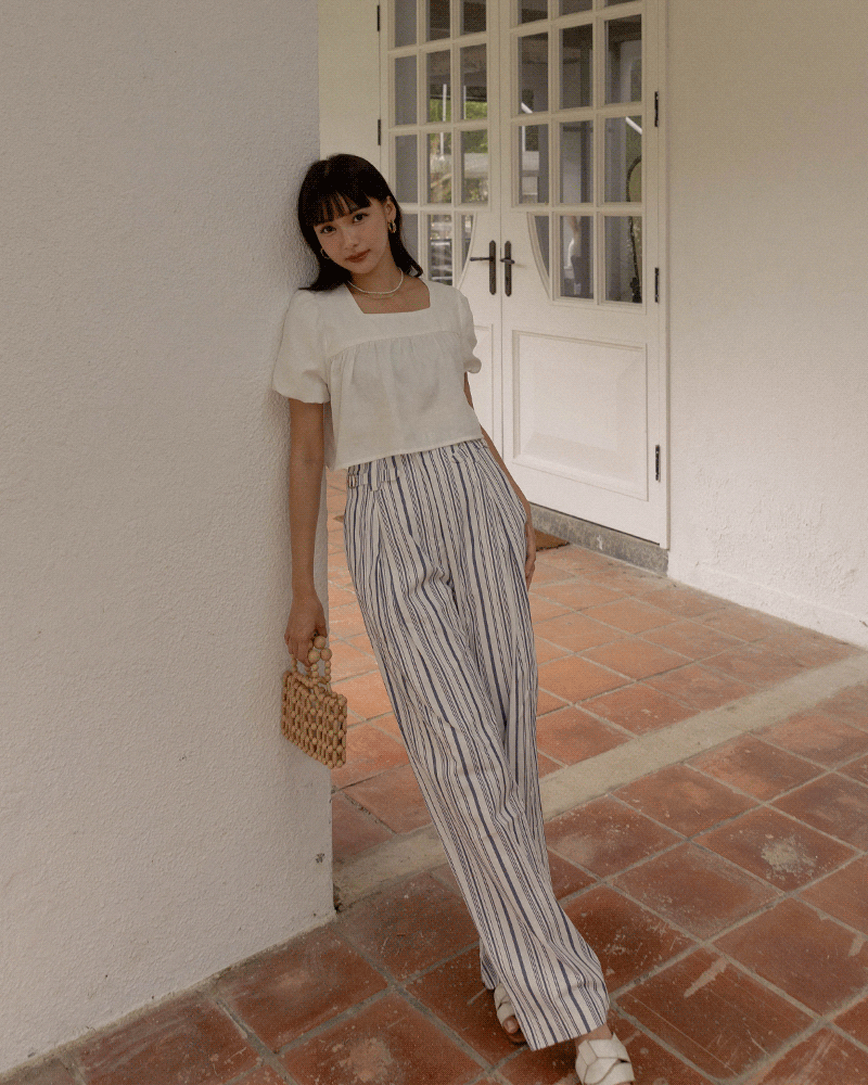 直條紋打摺寬褲