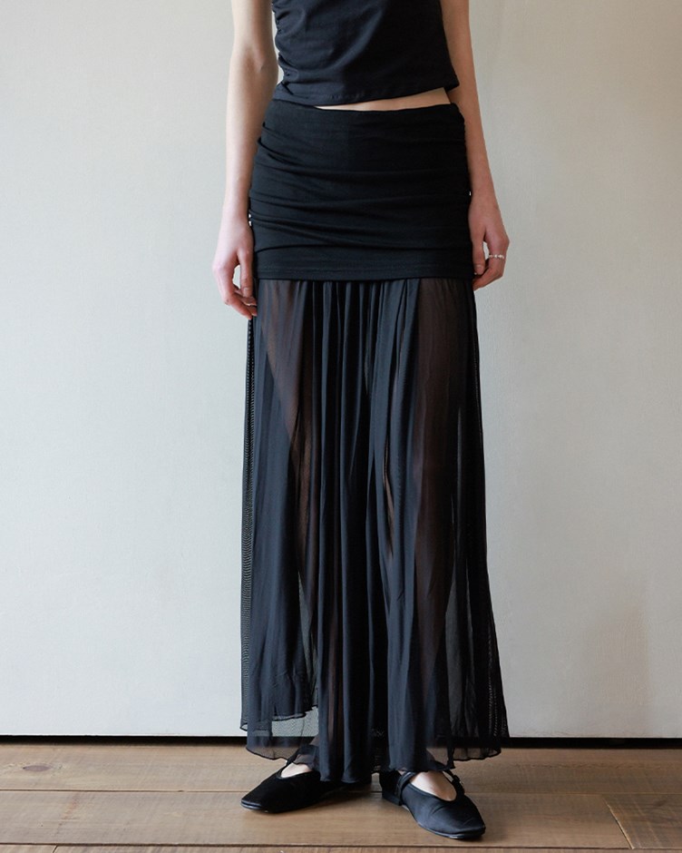 抓皺透膚飄逸長裙