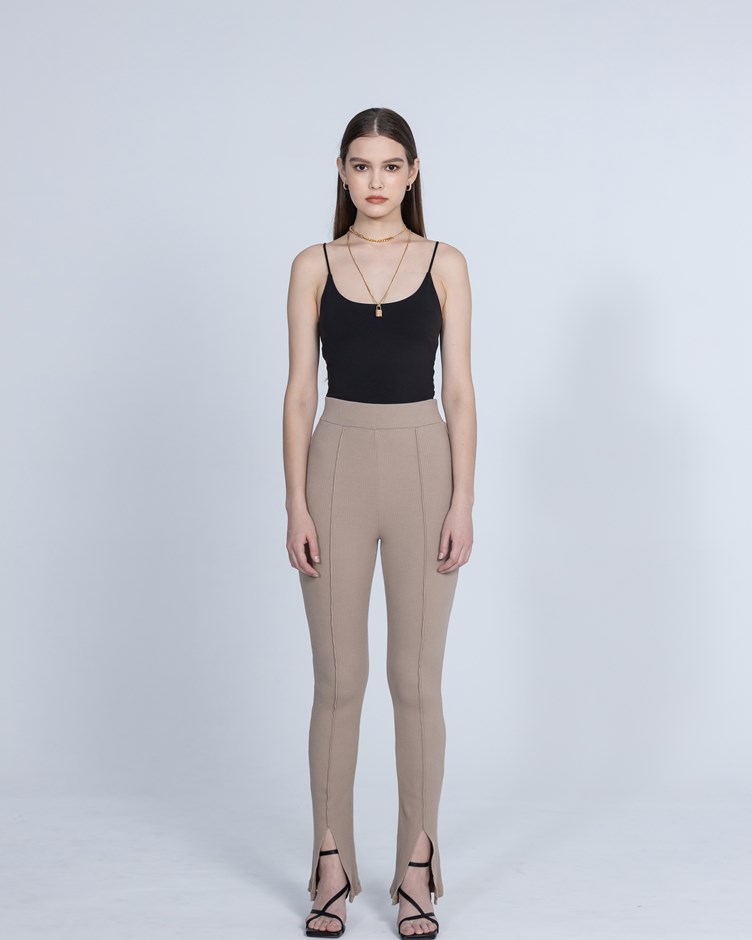 ribbed slit-detail leggings