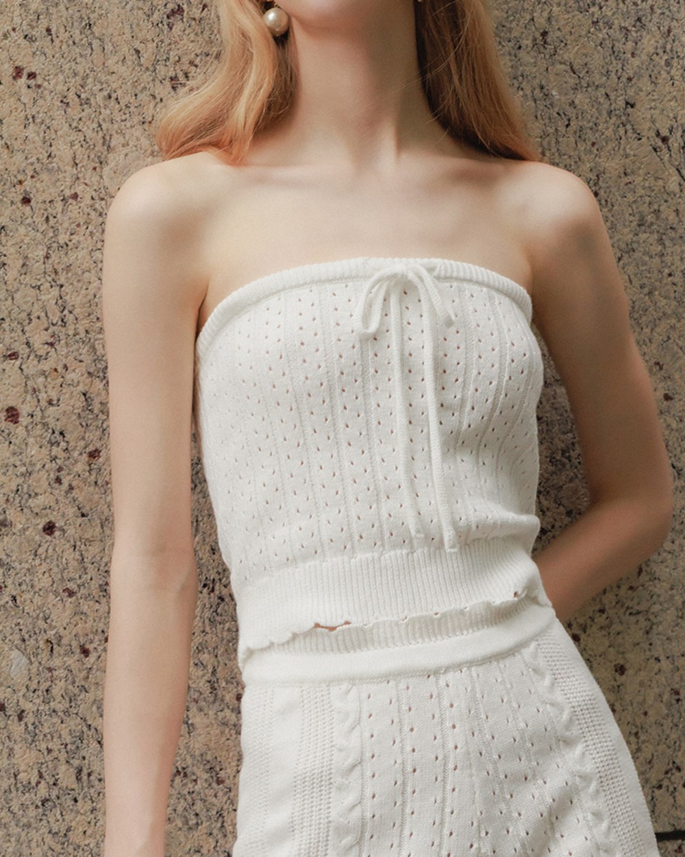 花邊綁繩針織上衣