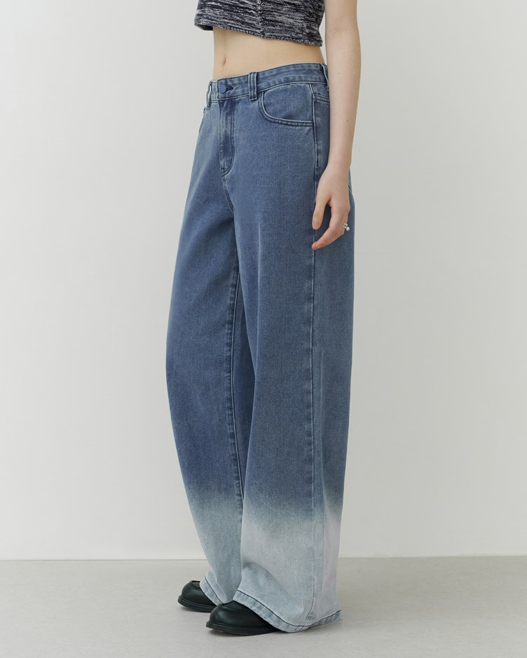 漸層水洗寬版丹寧褲 (+6CM長腿丹寧褲)