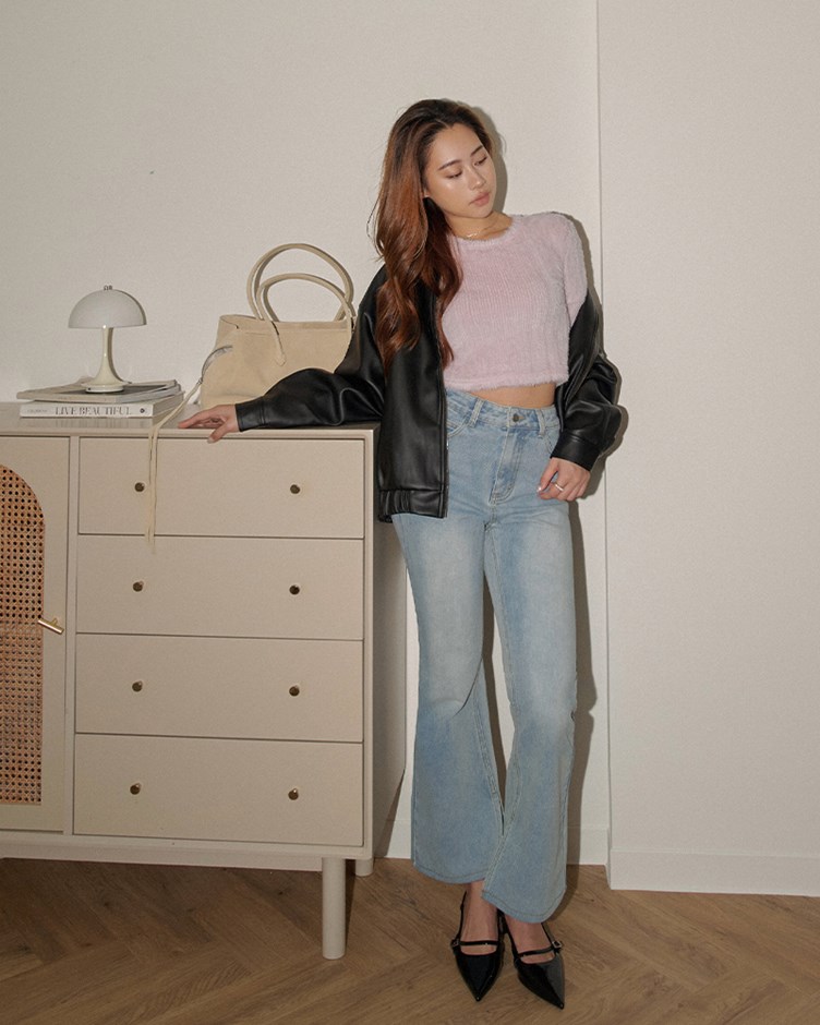 翻領拉鍊皮革外套