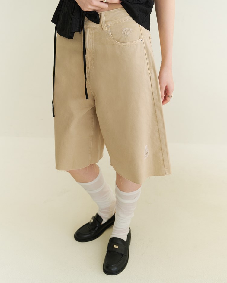 仿舊斜紋Jorts五分褲