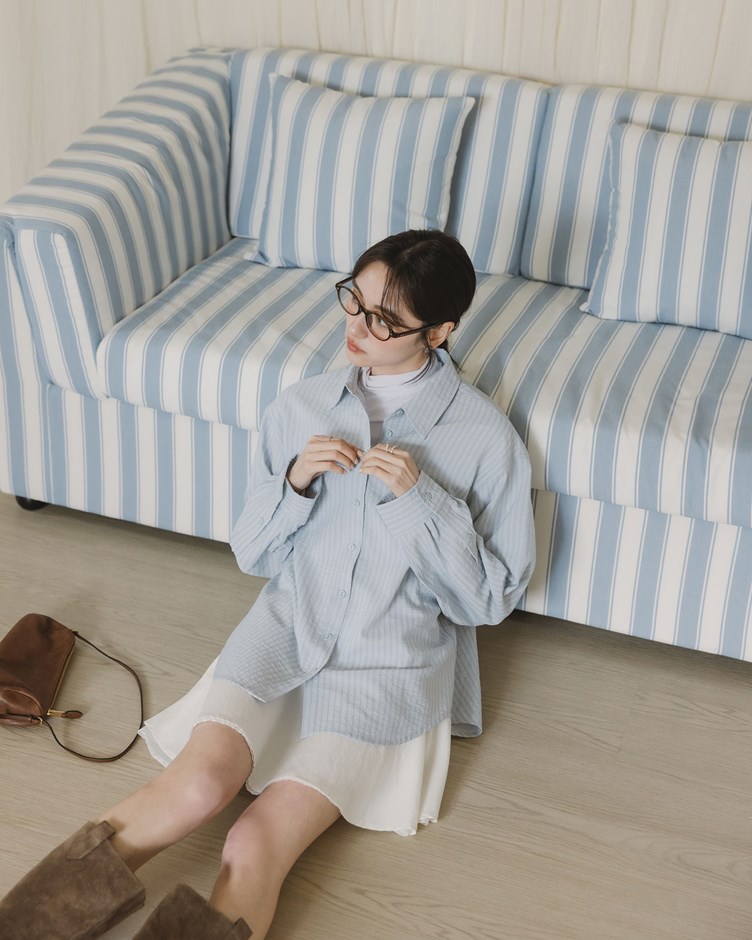 俐落感配色條紋襯衫