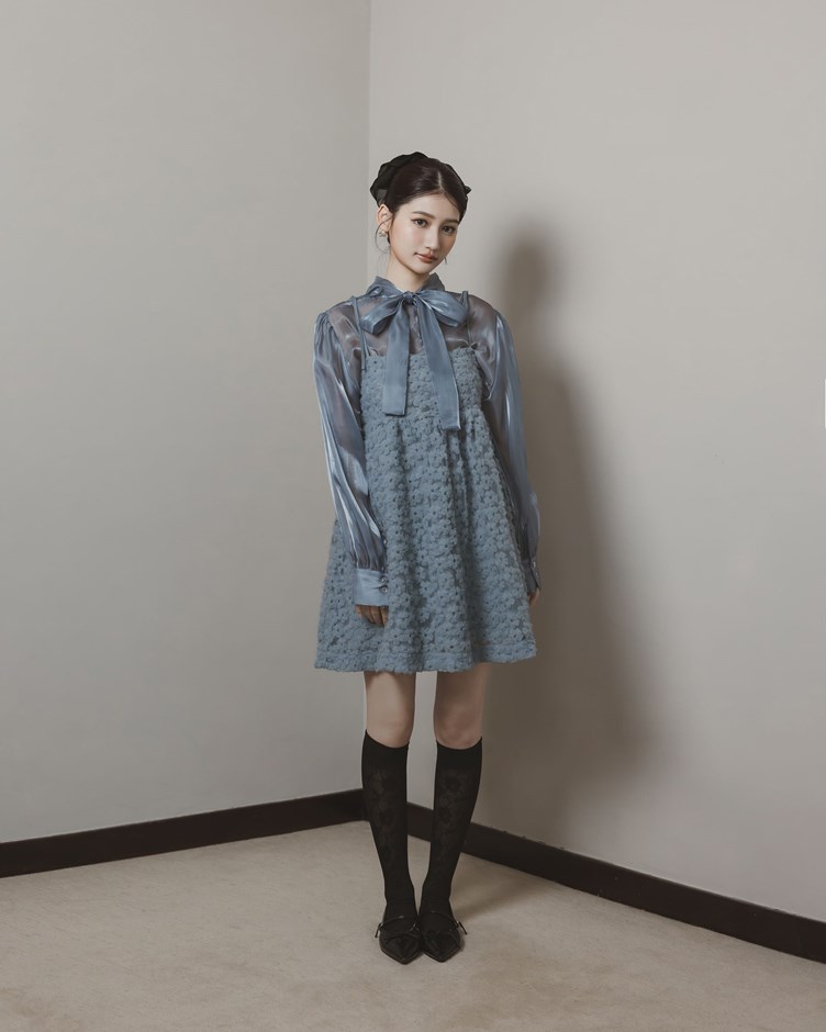 立體花花綁帶短洋裝